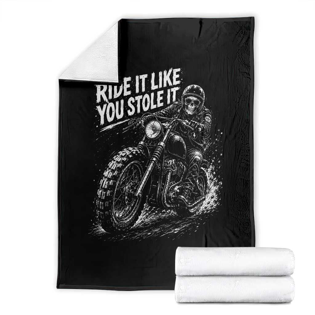 Ride It Like You Stole It Skeleton Rider Vintage Motorcycle Graphic Throw Blanket Biker Enthusiasts