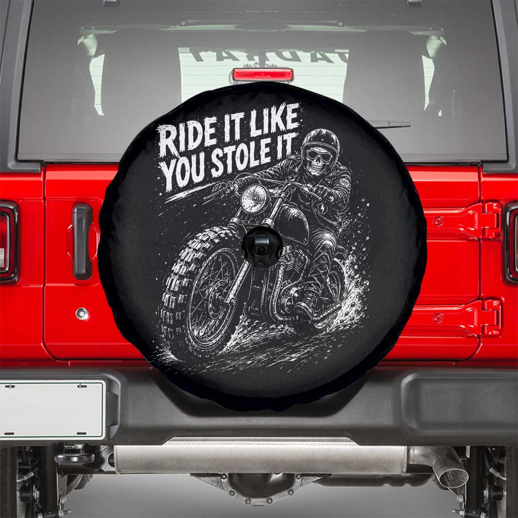 Ride It Like You Stole It Skeleton Rider Vintage Motorcycle Graphic Spare Tire Cover Biker Enthusiasts