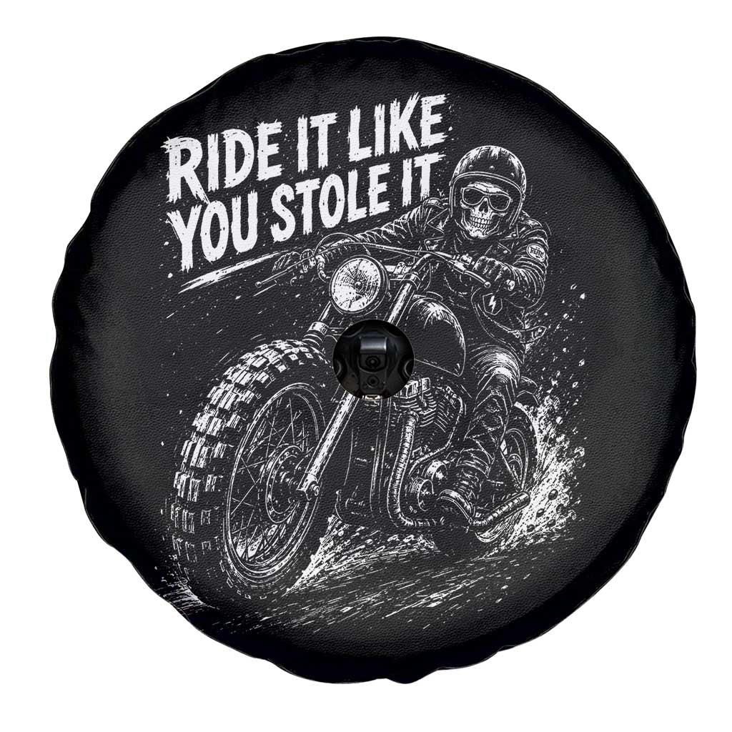 Ride It Like You Stole It Skeleton Rider Vintage Motorcycle Graphic Spare Tire Cover Biker Enthusiasts