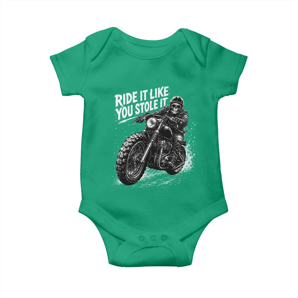 Ride It Like You Stole It Skeleton Rider Vintage Motorcycle Graphic Baby Onesie Biker Enthusiasts