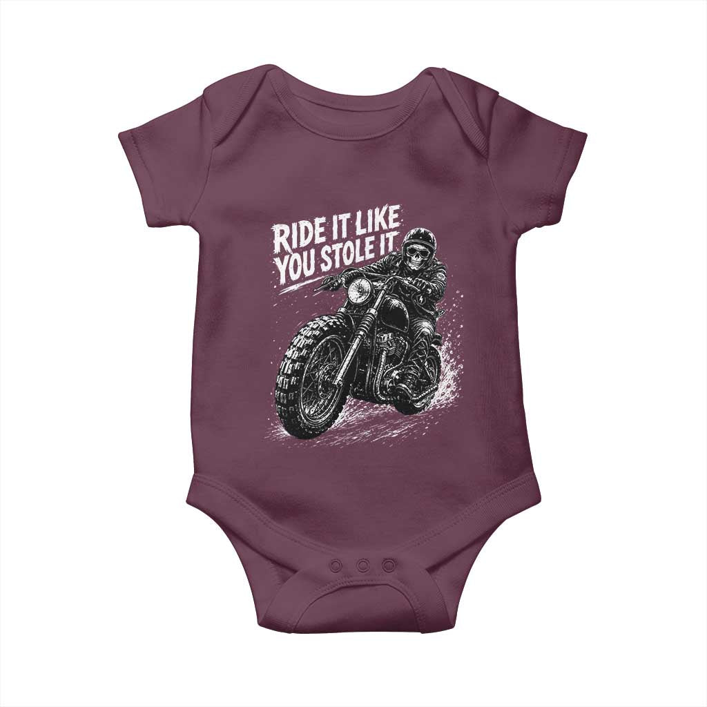 Ride It Like You Stole It Skeleton Rider Vintage Motorcycle Graphic Baby Onesie Biker Enthusiasts