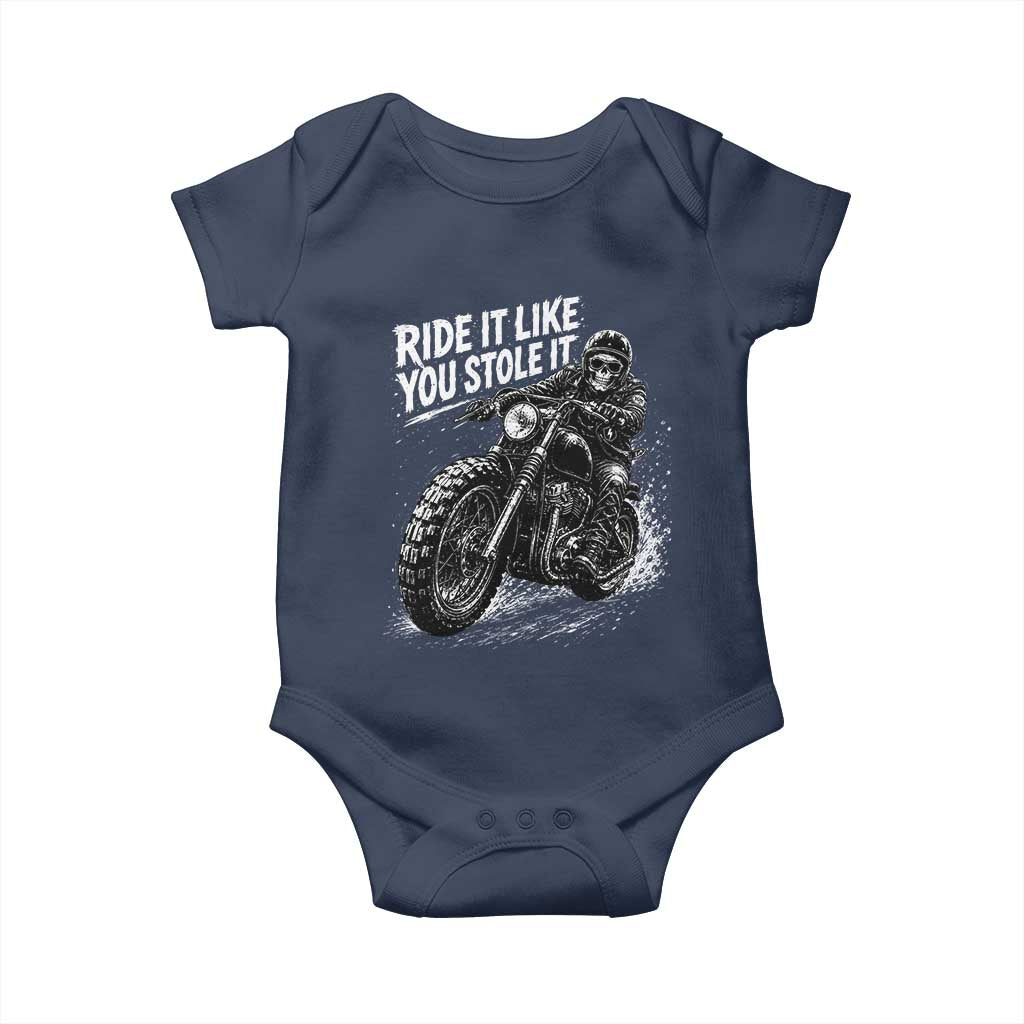 Ride It Like You Stole It Skeleton Rider Vintage Motorcycle Graphic Baby Onesie Biker Enthusiasts