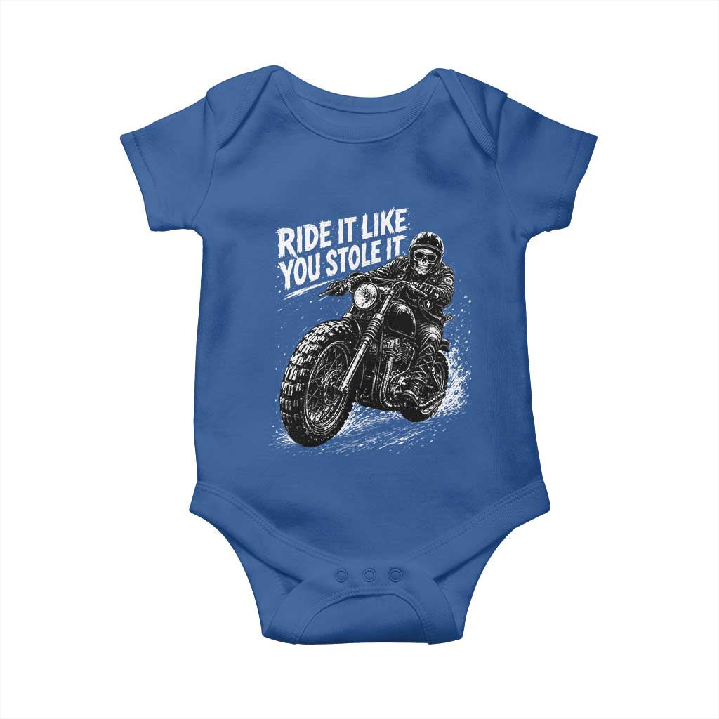 Ride It Like You Stole It Skeleton Rider Vintage Motorcycle Graphic Baby Onesie Biker Enthusiasts