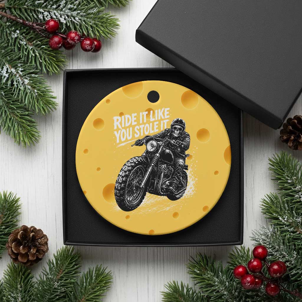 Ride It Like You Stole It Skeleton Rider Vintage Motorcycle Graphic Ceramic Ornament Biker Enthusiasts