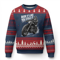 Ride It Like You Stole It Skeleton Rider Vintage Motorcycle Graphic Ugly Christmas Sweater Biker Enthusiasts