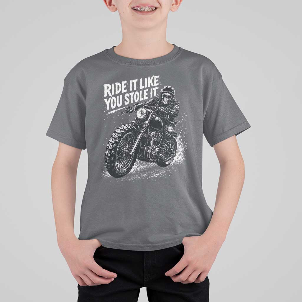 Ride It Like You Stole It Skeleton Rider Vintage Motorcycle Graphic T Shirt For Kid Biker Enthusiasts