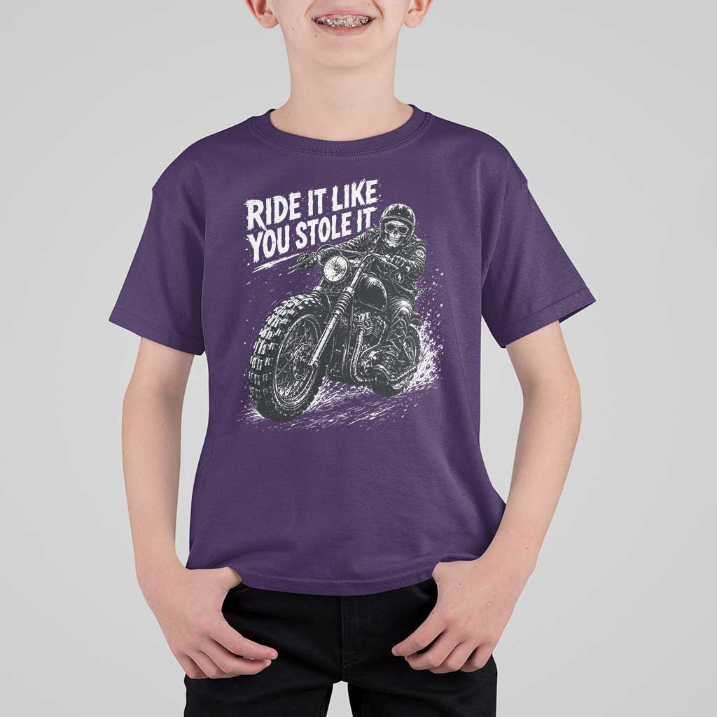 Ride It Like You Stole It Skeleton Rider Vintage Motorcycle Graphic T Shirt For Kid Biker Enthusiasts
