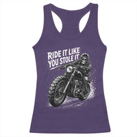 Ride It Like You Stole It Skeleton Rider Vintage Motorcycle Graphic Racerback Tank Top Biker Enthusiasts