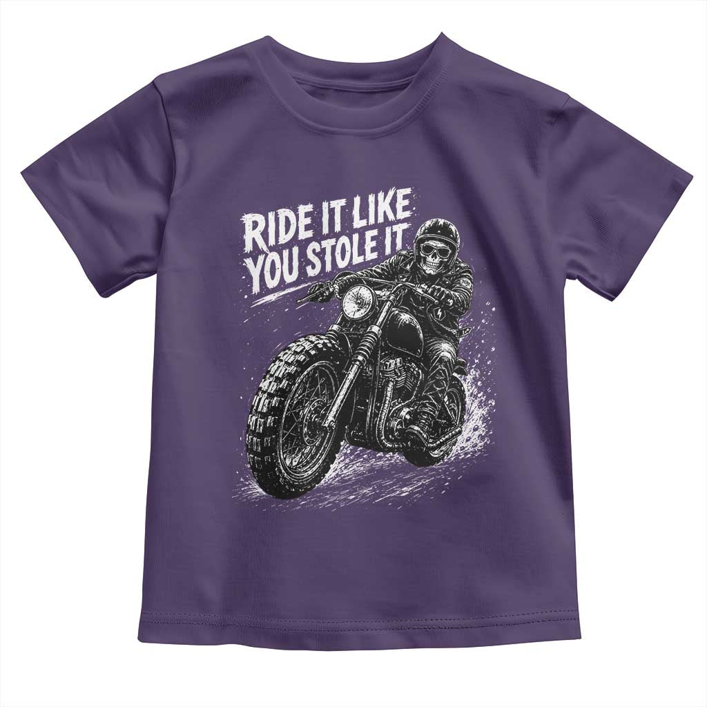 Ride It Like You Stole It Skeleton Rider Vintage Motorcycle Graphic Toddler T Shirt Biker Enthusiasts