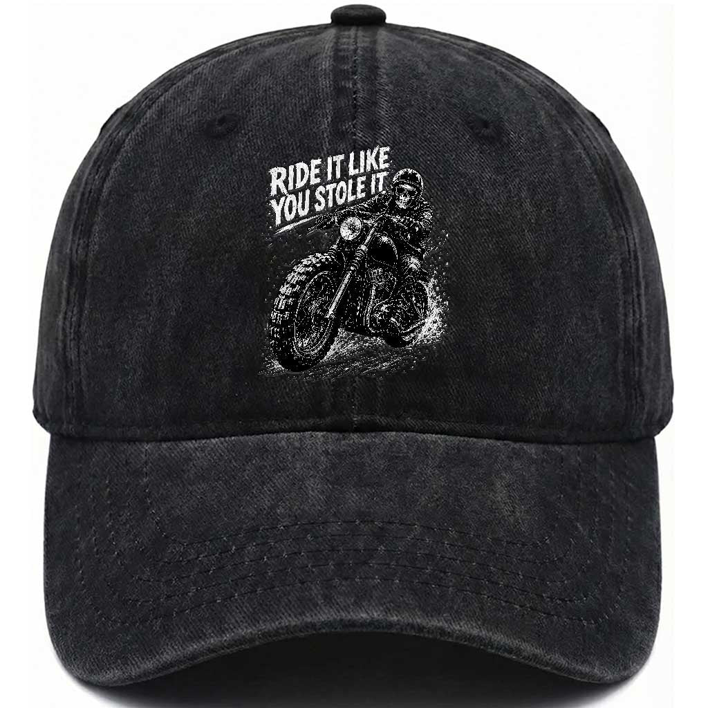 Ride It Like You Stole It Skeleton Rider Vintage Motorcycle Graphic Washed Cotton Baseball Cap Biker Enthusiasts