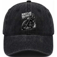 Ride It Like You Stole It Skeleton Rider Vintage Motorcycle Graphic Washed Cotton Baseball Cap Biker Enthusiasts