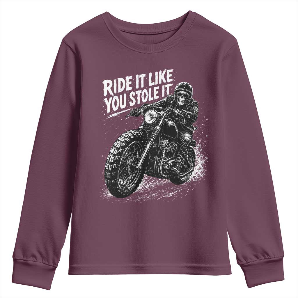 Ride It Like You Stole It Skeleton Rider Vintage Motorcycle Graphic Youth Sweatshirt Biker Enthusiasts