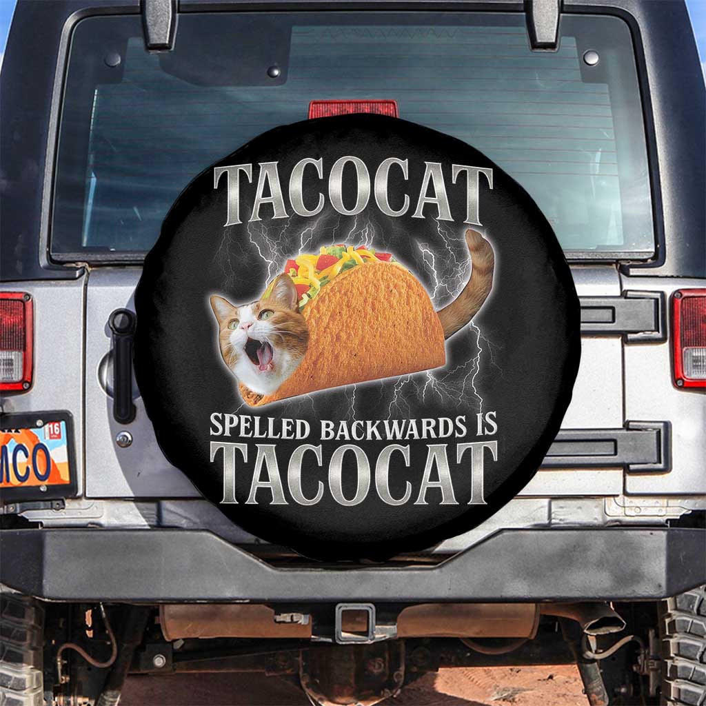 Tacocat Spelled Backwards Is Tacocat Spare Tire Cover Funny Cat Gift 90s Bootleg - Wonder Print Shop
