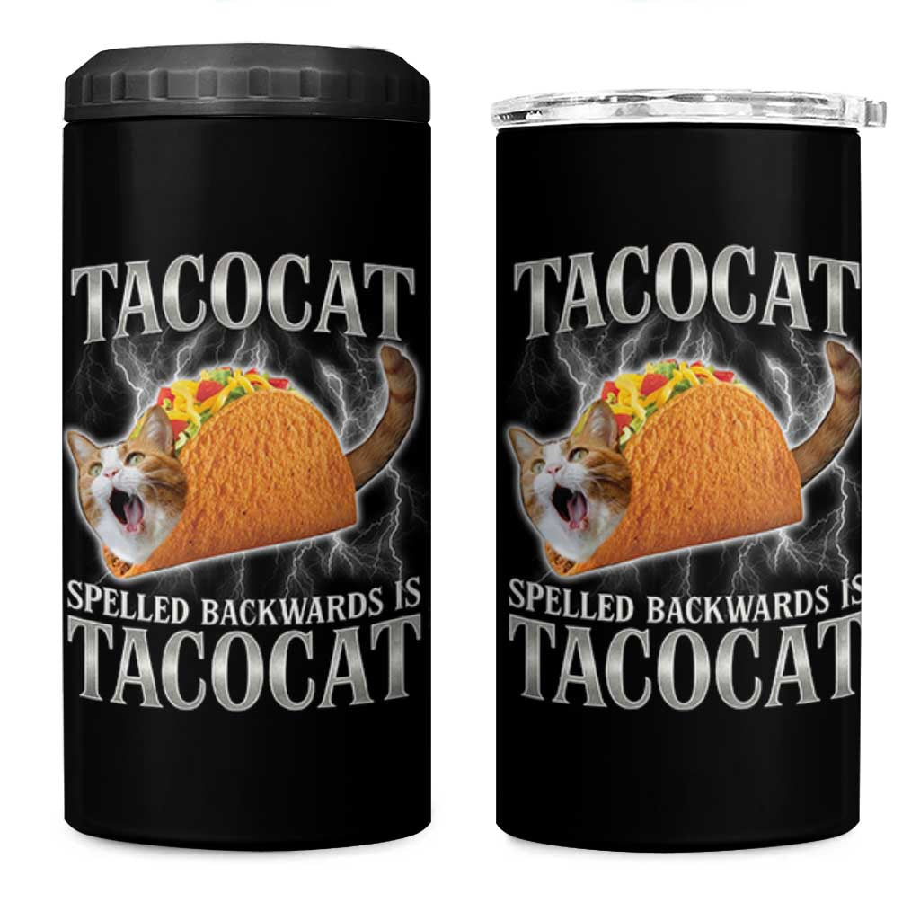 Tacocat Spelled Backwards Is Tacocat 4 in 1 Can Cooler Tumbler Funny Cat Gift 90s Bootleg - Wonder Print Shop