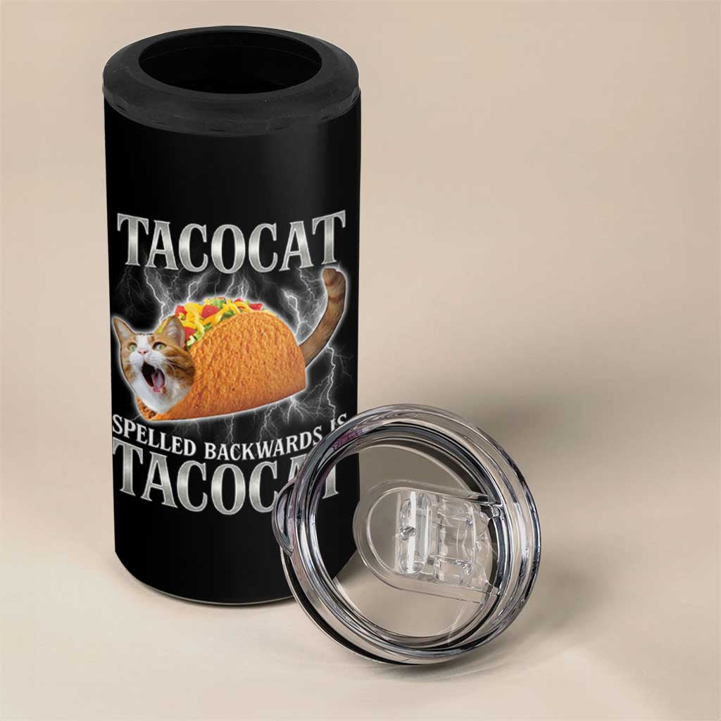 Tacocat Spelled Backwards Is Tacocat 4 in 1 Can Cooler Tumbler Funny Cat Gift 90s Bootleg - Wonder Print Shop