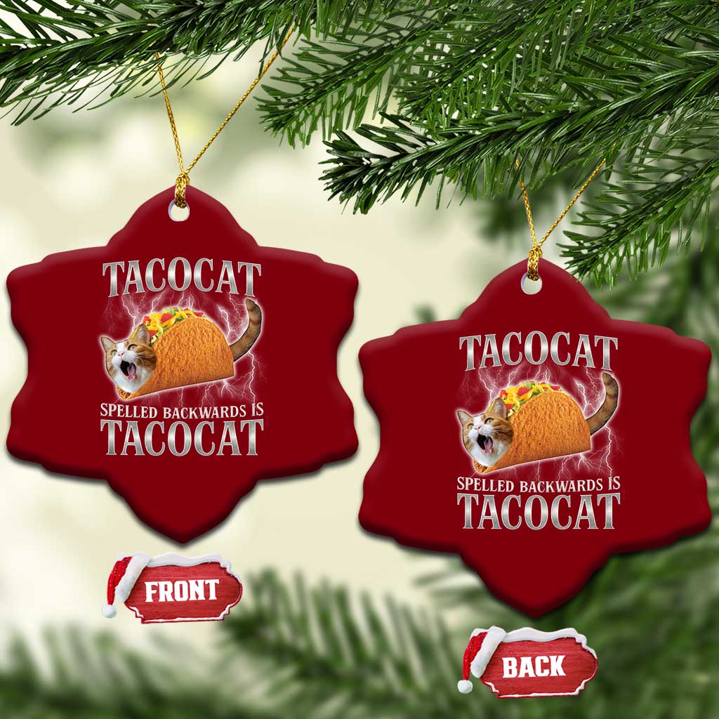 Tacocat Spelled Backwards Is Tacocat Ceramic Ornament Funny Cat Gift 90s Bootleg - Wonder Print Shop