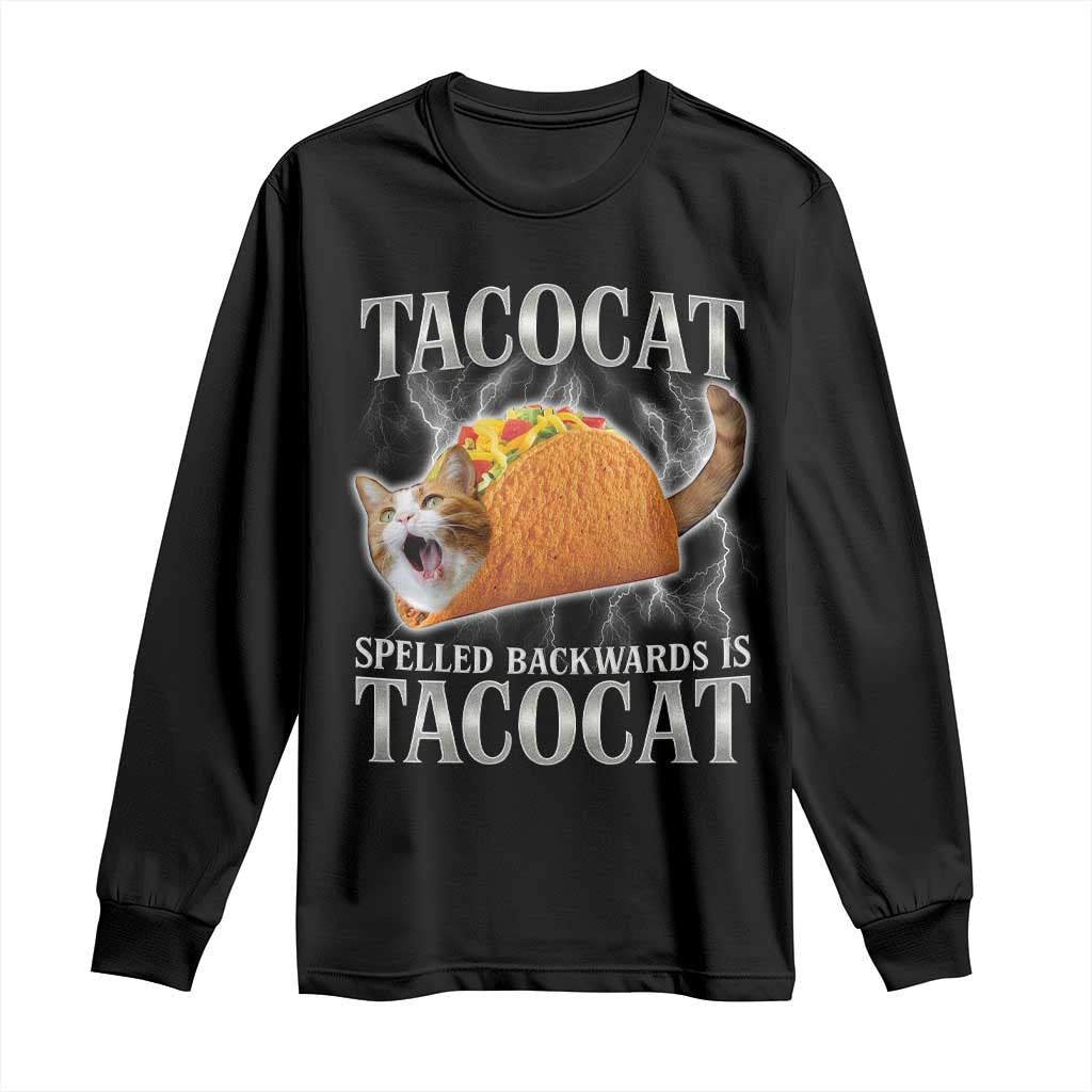 Tacocat Spelled Backwards Is Tacocat Long Sleeve Shirt Funny Cat Gift 90s Bootleg - Wonder Print Shop