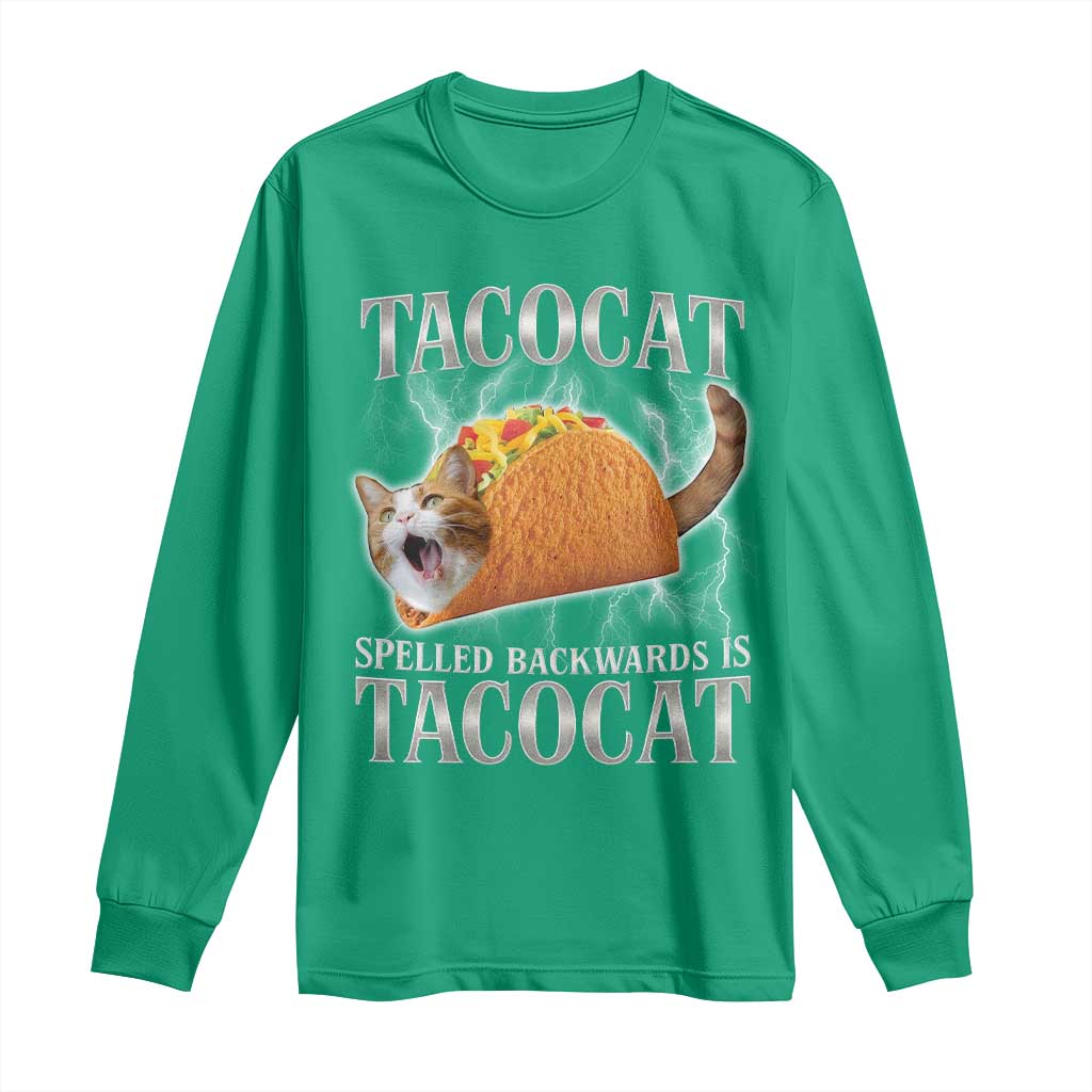 Tacocat Spelled Backwards Is Tacocat Long Sleeve Shirt Funny Cat Gift 90s Bootleg - Wonder Print Shop