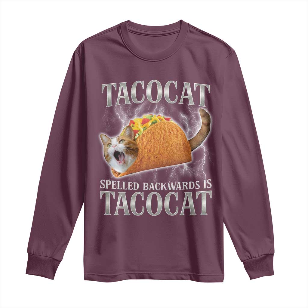 Tacocat Spelled Backwards Is Tacocat Long Sleeve Shirt Funny Cat Gift 90s Bootleg - Wonder Print Shop