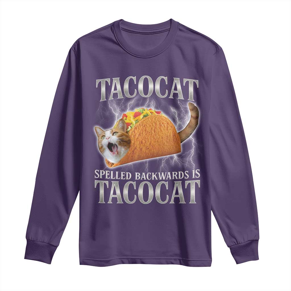 Tacocat Spelled Backwards Is Tacocat Long Sleeve Shirt Funny Cat Gift 90s Bootleg - Wonder Print Shop