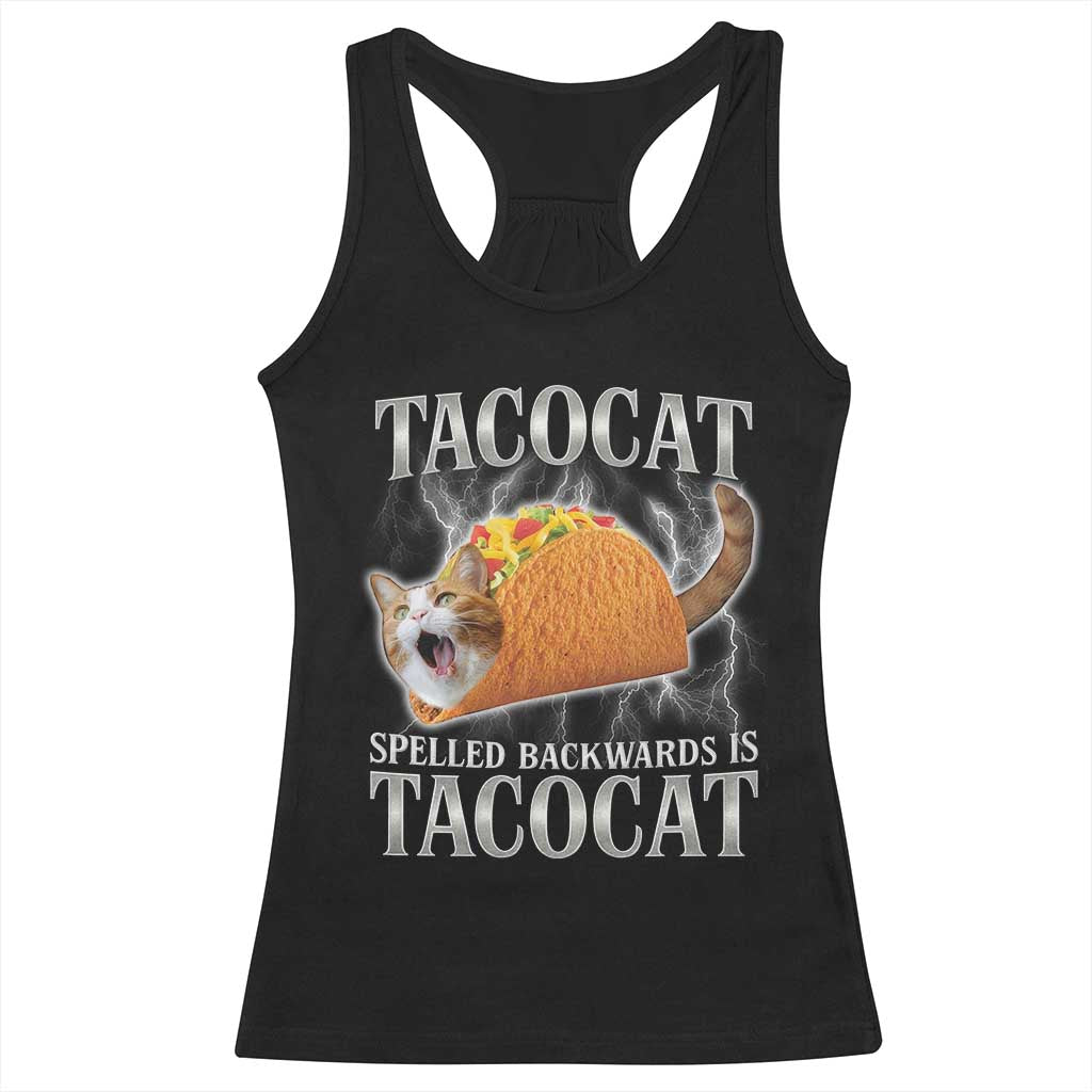 Tacocat Spelled Backwards Is Tacocat Racerback Tank Top Funny Cat Gift 90s Bootleg - Wonder Print Shop