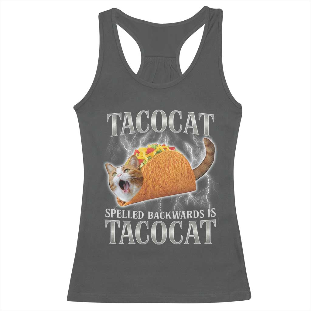 Tacocat Spelled Backwards Is Tacocat Racerback Tank Top Funny Cat Gift 90s Bootleg - Wonder Print Shop