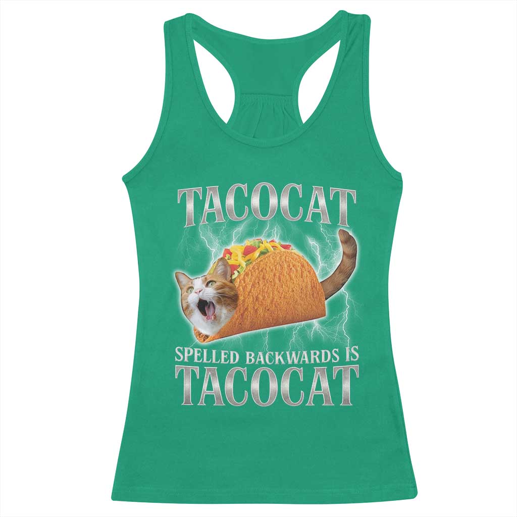 Tacocat Spelled Backwards Is Tacocat Racerback Tank Top Funny Cat Gift 90s Bootleg - Wonder Print Shop