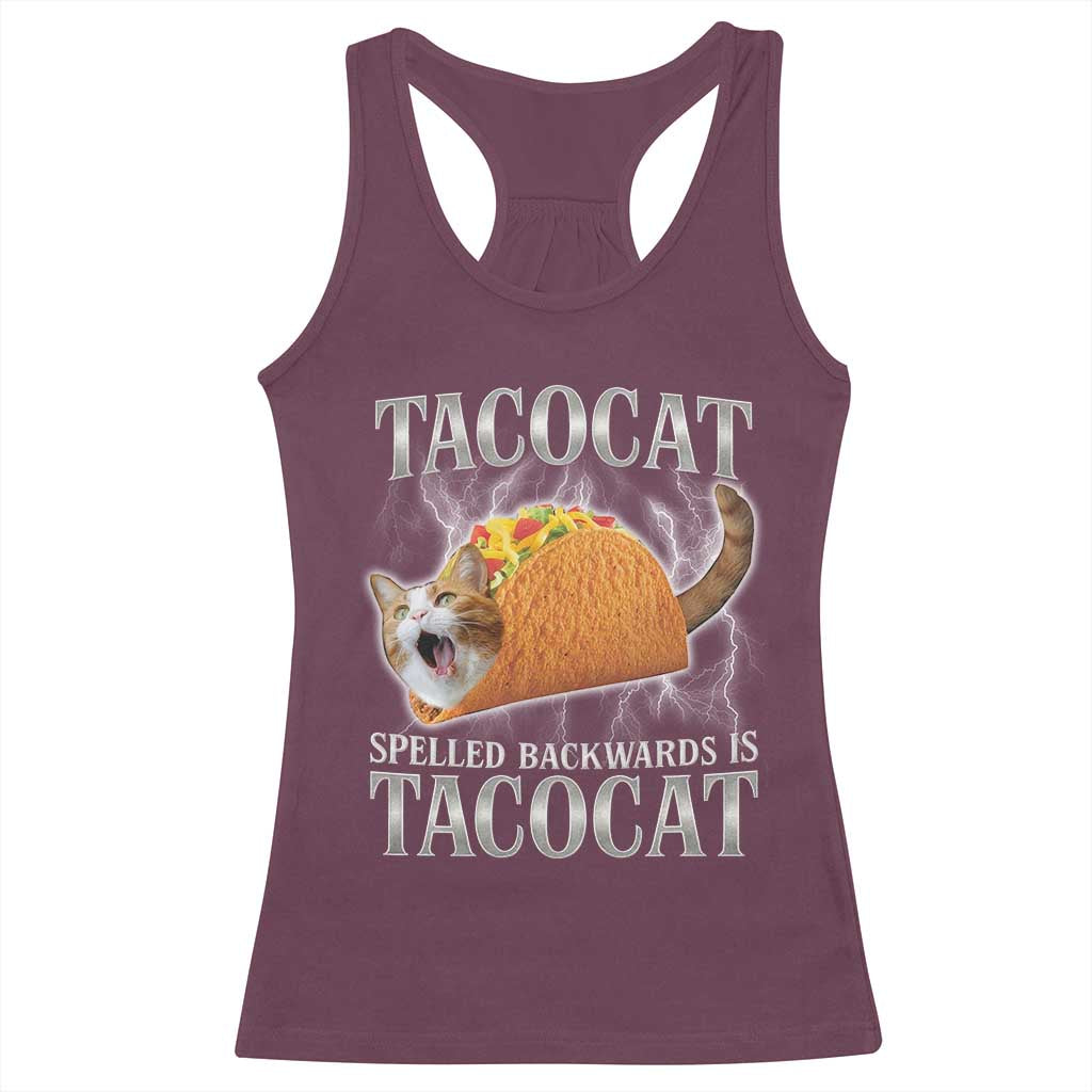 Tacocat Spelled Backwards Is Tacocat Racerback Tank Top Funny Cat Gift 90s Bootleg - Wonder Print Shop