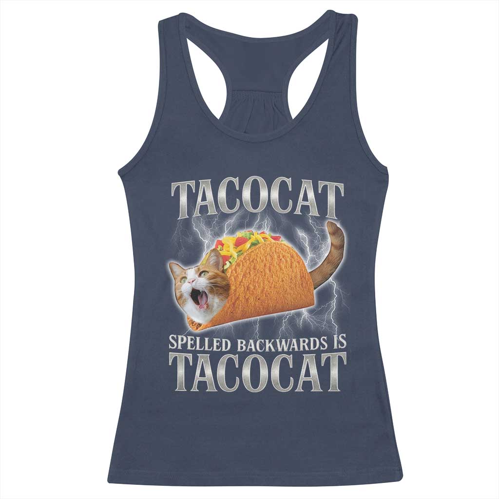Tacocat Spelled Backwards Is Tacocat Racerback Tank Top Funny Cat Gift 90s Bootleg - Wonder Print Shop