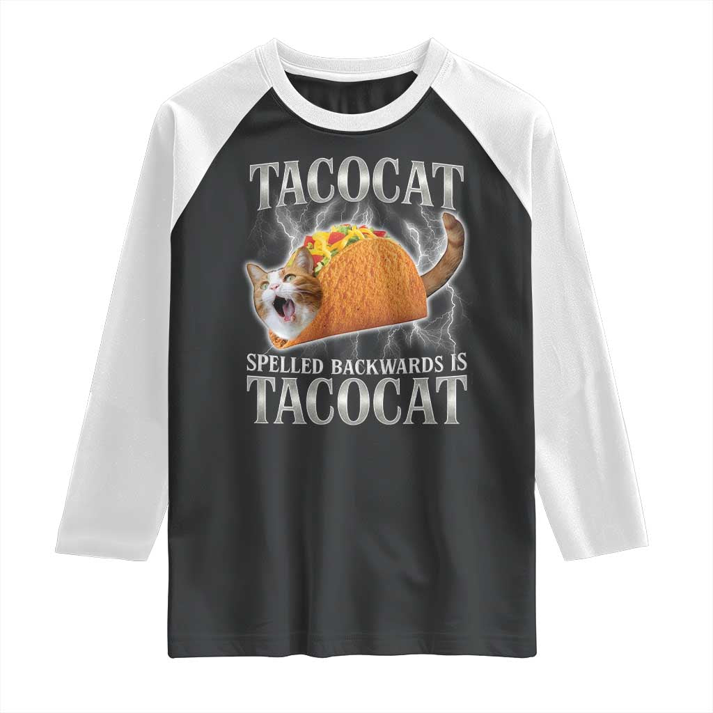 Tacocat Spelled Backwards Is Tacocat Raglan Shirt Funny Cat Gift 90s Bootleg - Wonder Print Shop