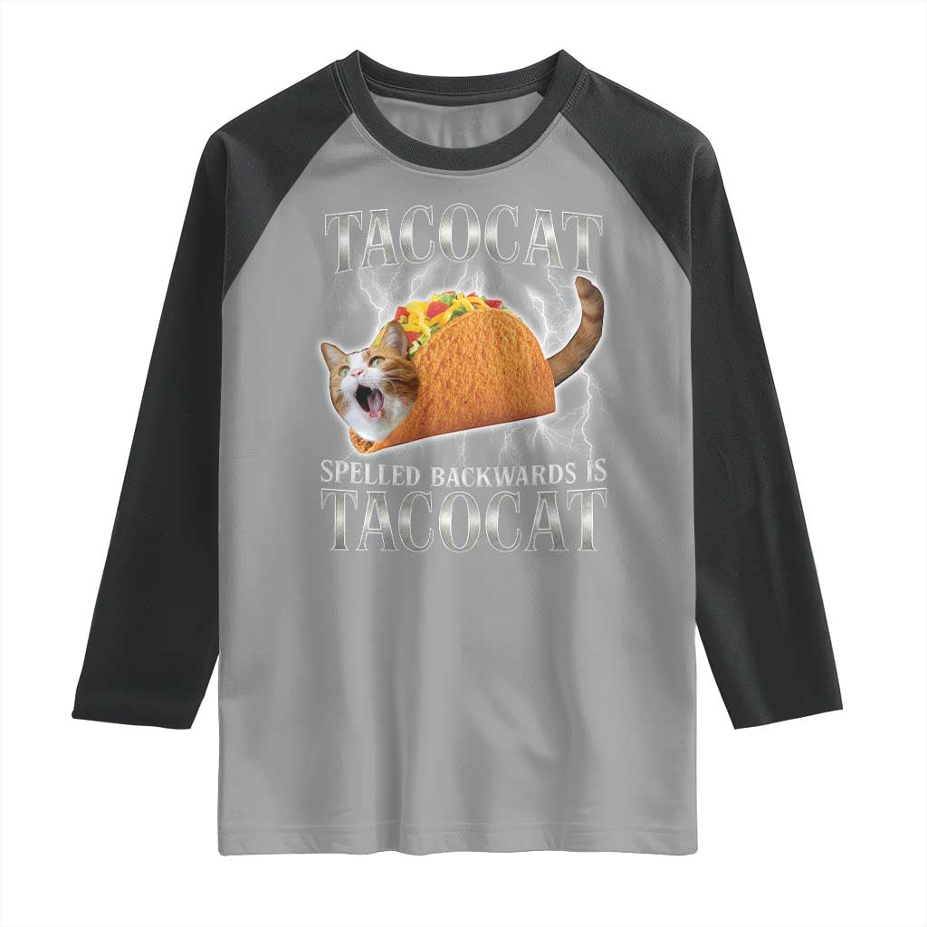 Tacocat Spelled Backwards Is Tacocat Raglan Shirt Funny Cat Gift 90s Bootleg - Wonder Print Shop