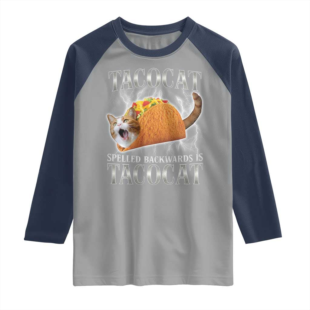 Tacocat Spelled Backwards Is Tacocat Raglan Shirt Funny Cat Gift 90s Bootleg - Wonder Print Shop