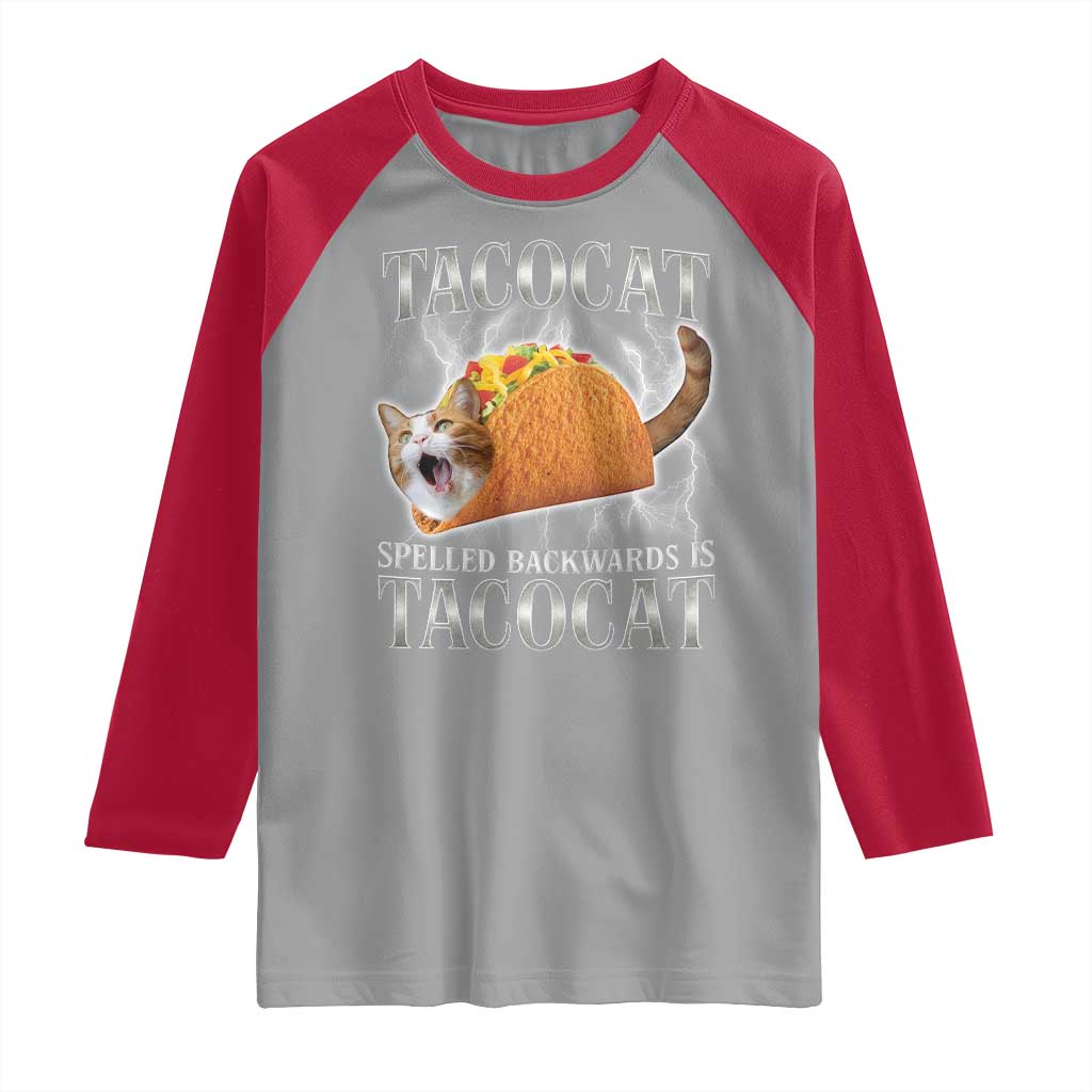 Tacocat Spelled Backwards Is Tacocat Raglan Shirt Funny Cat Gift 90s Bootleg - Wonder Print Shop