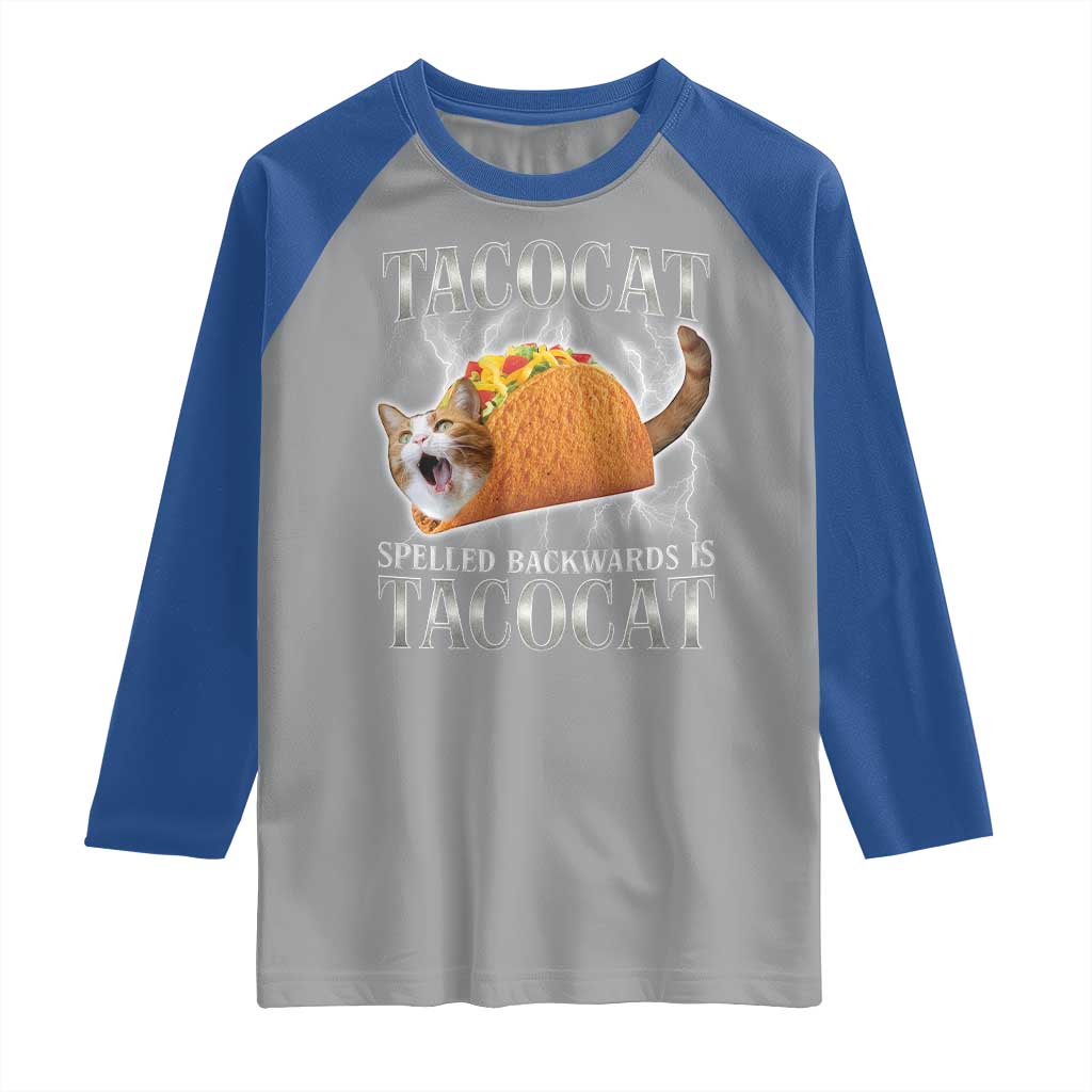 Tacocat Spelled Backwards Is Tacocat Raglan Shirt Funny Cat Gift 90s Bootleg - Wonder Print Shop
