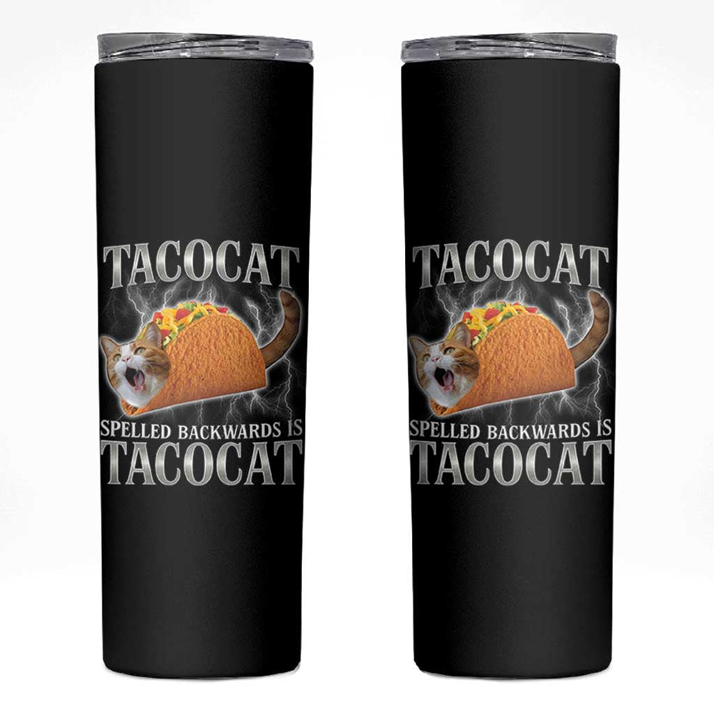 Tacocat Spelled Backwards Is Tacocat Skinny Tumbler Funny Cat Gift 90s Bootleg - Wonder Print Shop