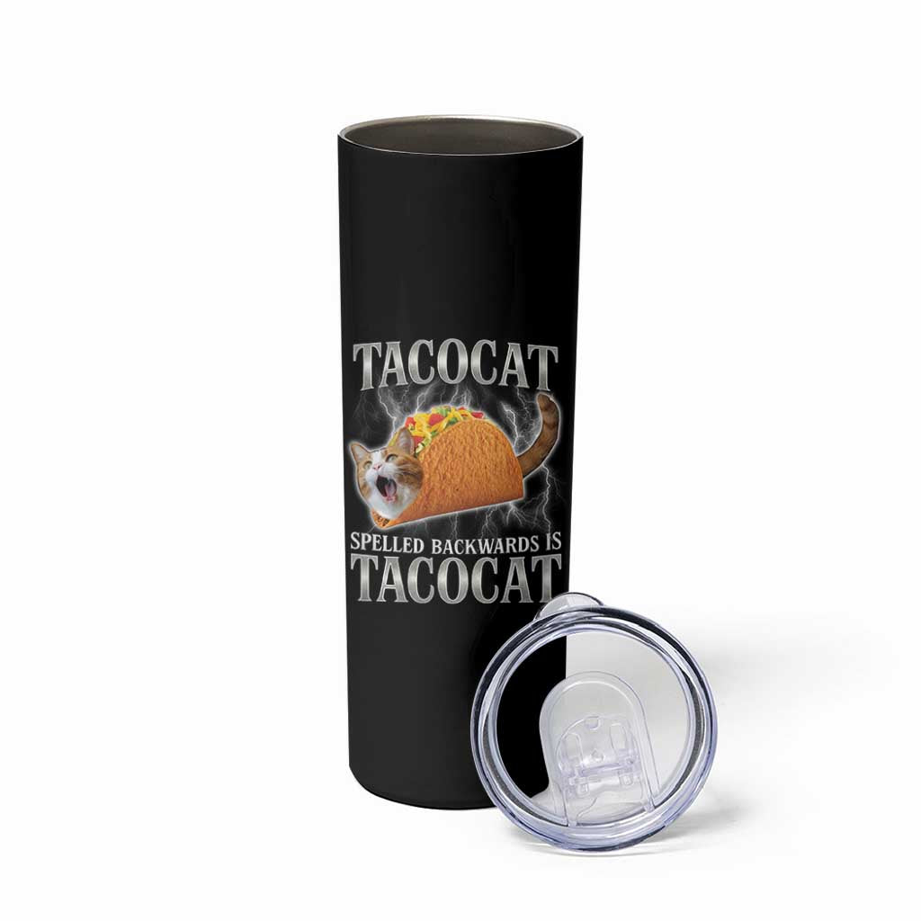 Tacocat Spelled Backwards Is Tacocat Skinny Tumbler Funny Cat Gift 90s Bootleg - Wonder Print Shop