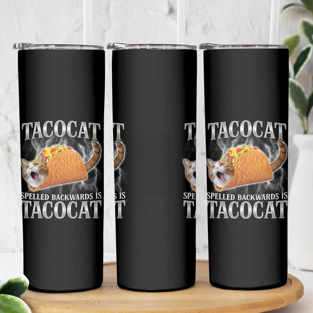 Tacocat Spelled Backwards Is Tacocat Skinny Tumbler Funny Cat Gift 90s Bootleg - Wonder Print Shop
