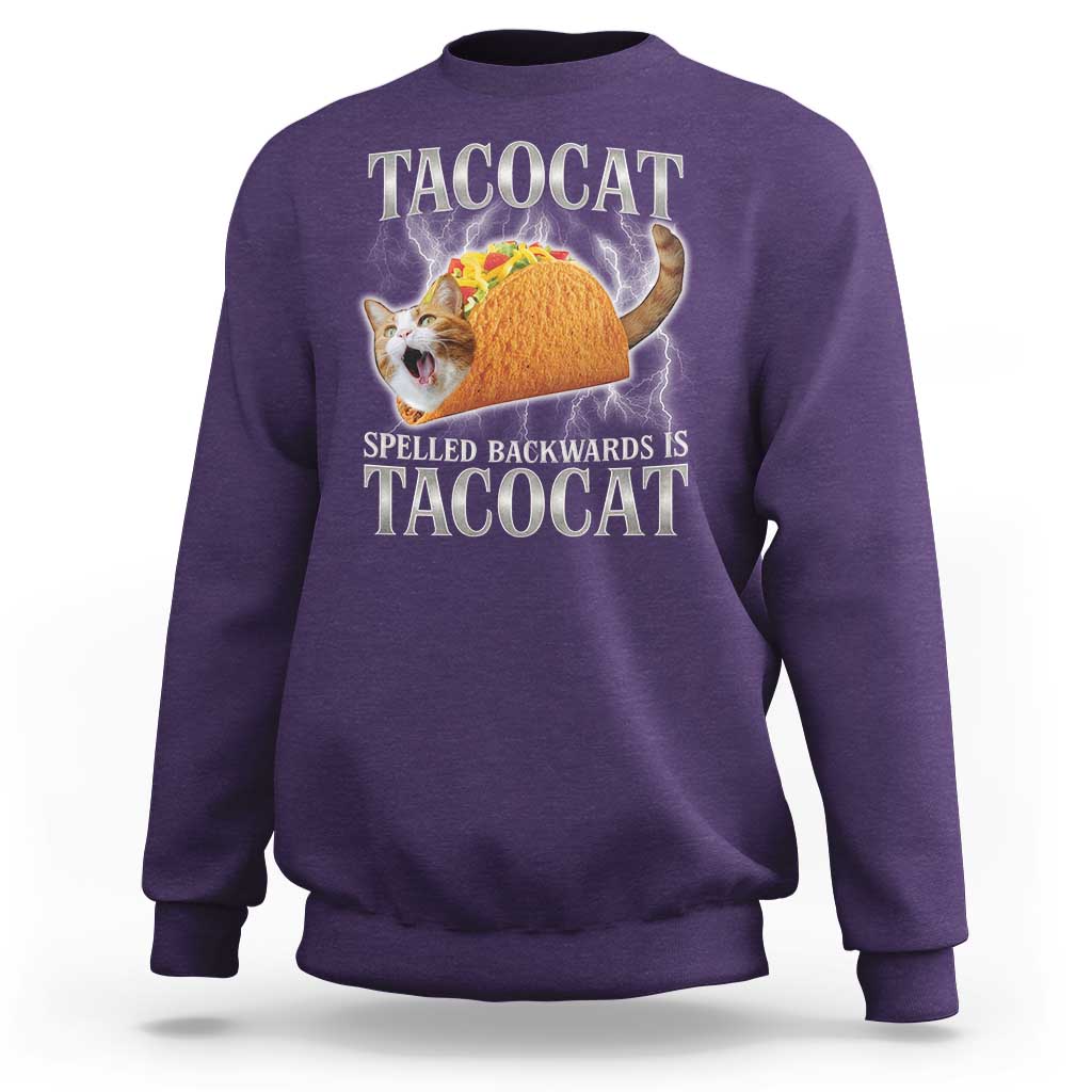 Tacocat Spelled Backwards Is Tacocat Sweatshirt Funny Cat Gift 90s Bootleg - Wonder Print Shop
