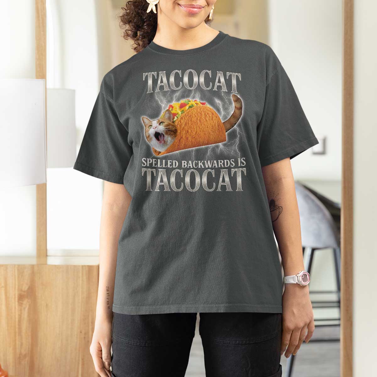 Tacocat Spelled Backwards Is Tacocat T Shirt For Women Funny Cat Gift 90s Bootleg - Wonder Print Shop