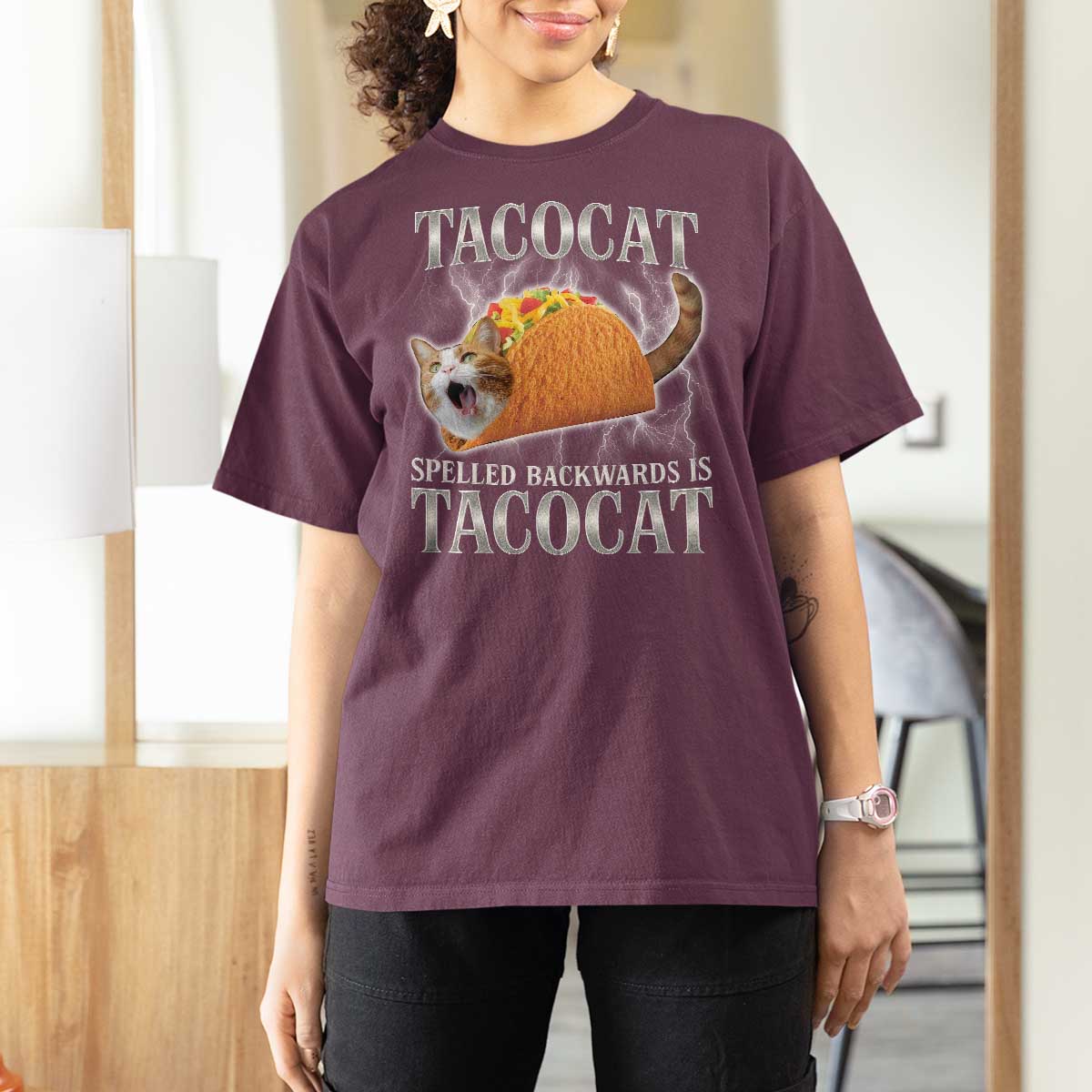 Tacocat Spelled Backwards Is Tacocat T Shirt For Women Funny Cat Gift 90s Bootleg - Wonder Print Shop