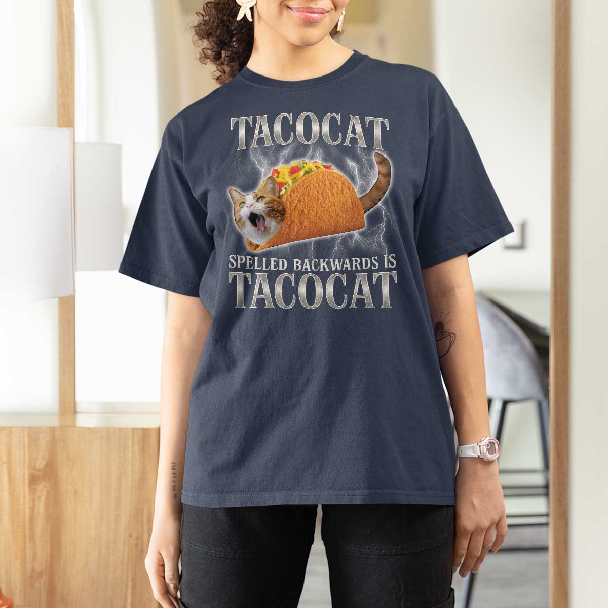 Tacocat Spelled Backwards Is Tacocat T Shirt For Women Funny Cat Gift 90s Bootleg - Wonder Print Shop