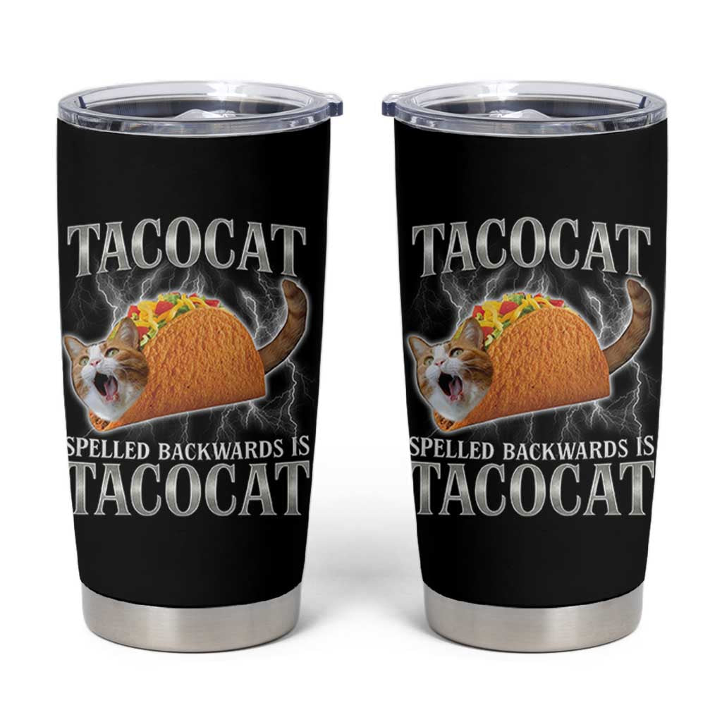Tacocat Spelled Backwards Is Tacocat Tumbler Cup Funny Cat Gift 90s Bootleg - Wonder Print Shop
