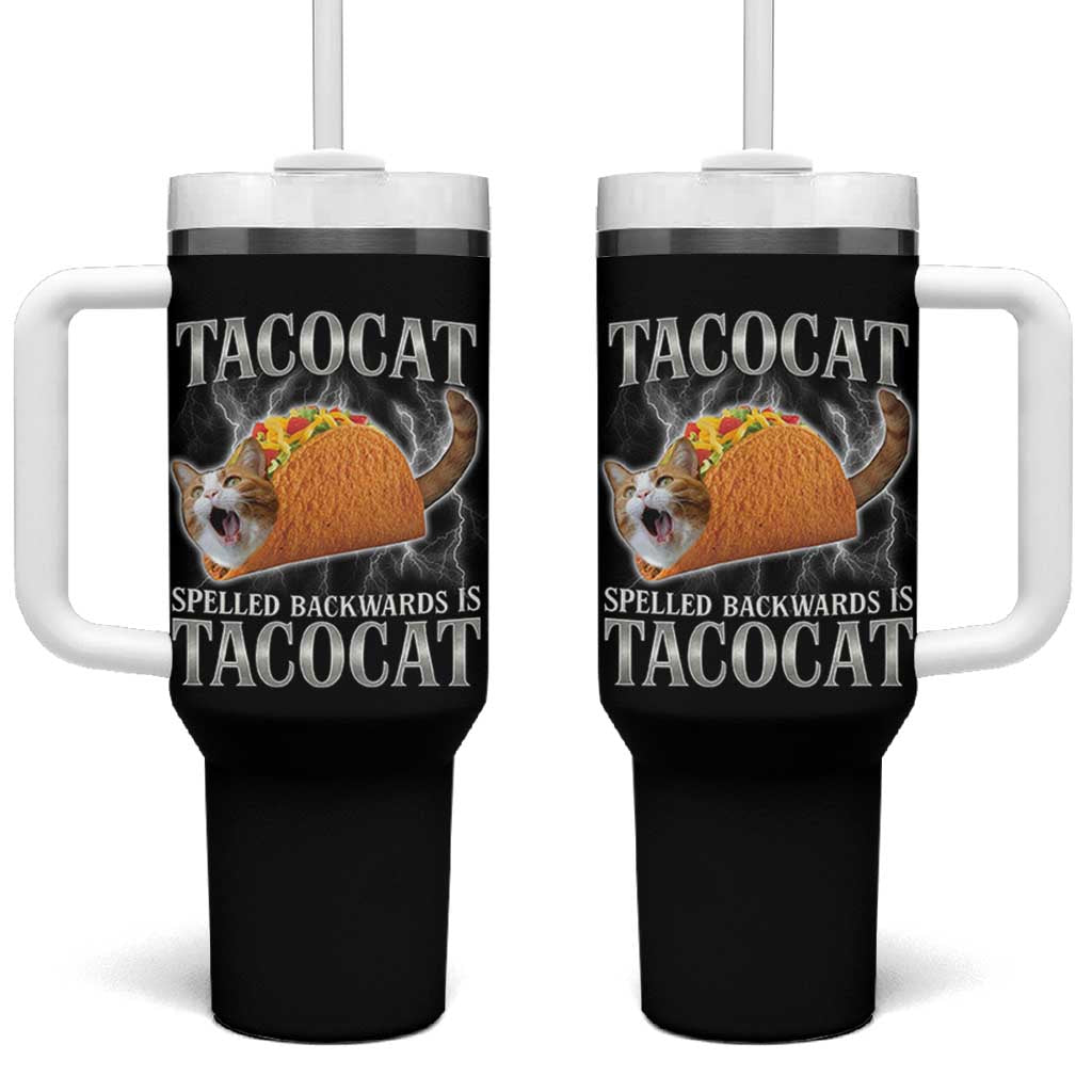 Tacocat Spelled Backwards Is Tacocat Tumbler With Handle Funny Cat Gift 90s Bootleg - Wonder Print Shop