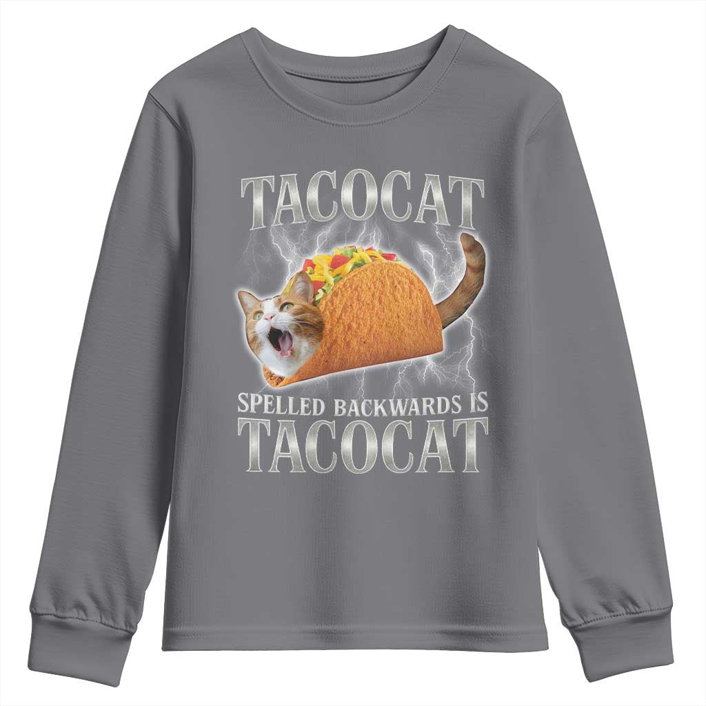 Tacocat Spelled Backwards Is Tacocat Youth Sweatshirt Funny Cat Gift 90s Bootleg - Wonder Print Shop