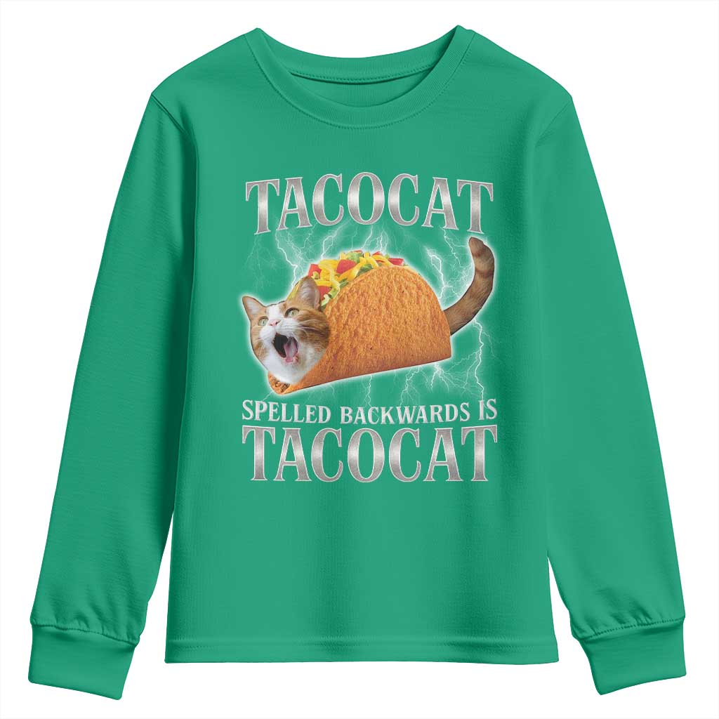 Tacocat Spelled Backwards Is Tacocat Youth Sweatshirt Funny Cat Gift 90s Bootleg - Wonder Print Shop