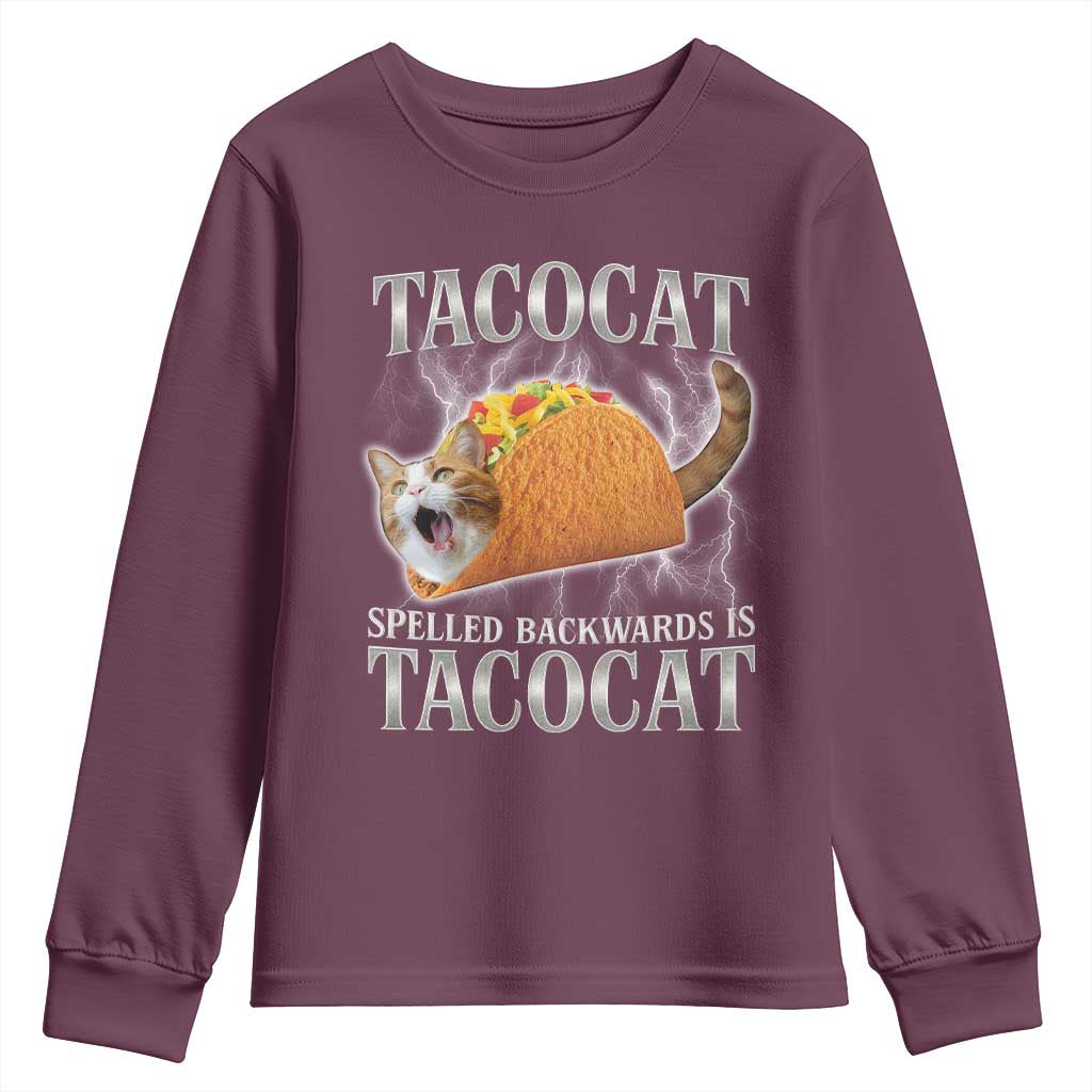 Tacocat Spelled Backwards Is Tacocat Youth Sweatshirt Funny Cat Gift 90s Bootleg - Wonder Print Shop