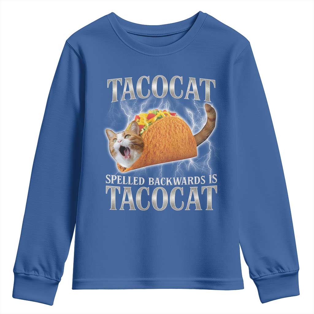 Tacocat Spelled Backwards Is Tacocat Youth Sweatshirt Funny Cat Gift 90s Bootleg - Wonder Print Shop