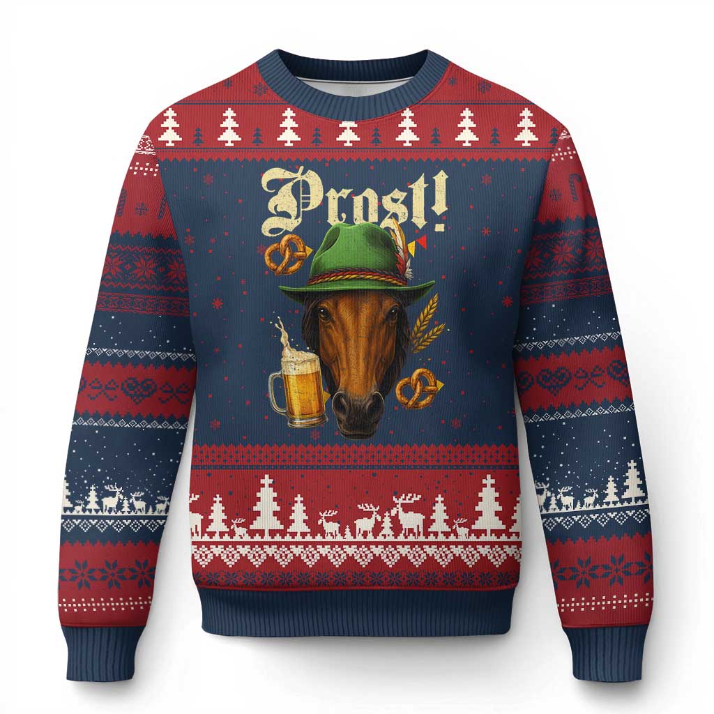 Oktoberfest Horse Ugly Christmas Sweater German Octoberfest Beer Prost Drinking - Wonder Print Shop