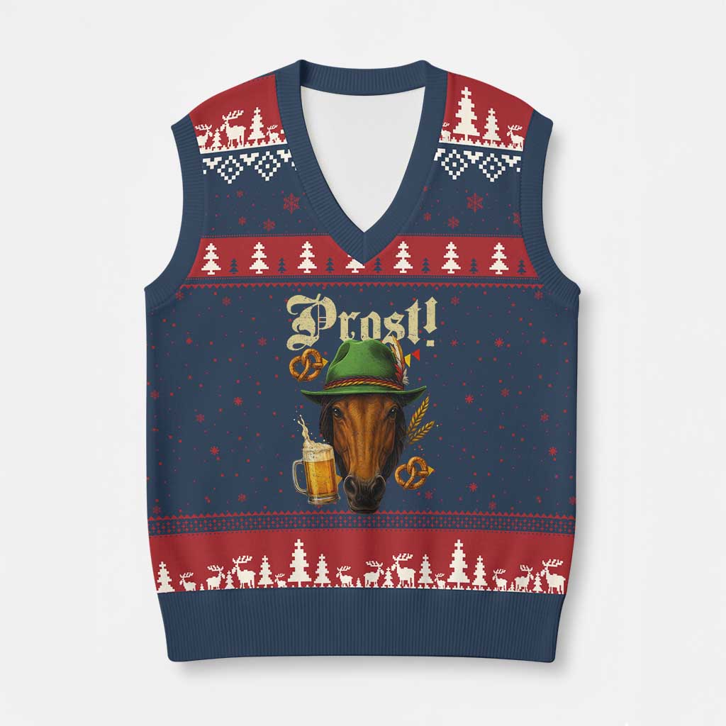 Oktoberfest Horse V-Neck Knit Sweater Vest German Octoberfest Beer Prost Drinking - Wonder Print Shop