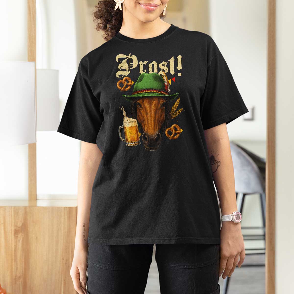 Oktoberfest Horse T Shirt For Women German Octoberfest Beer Prost Drinking - Wonder Print Shop